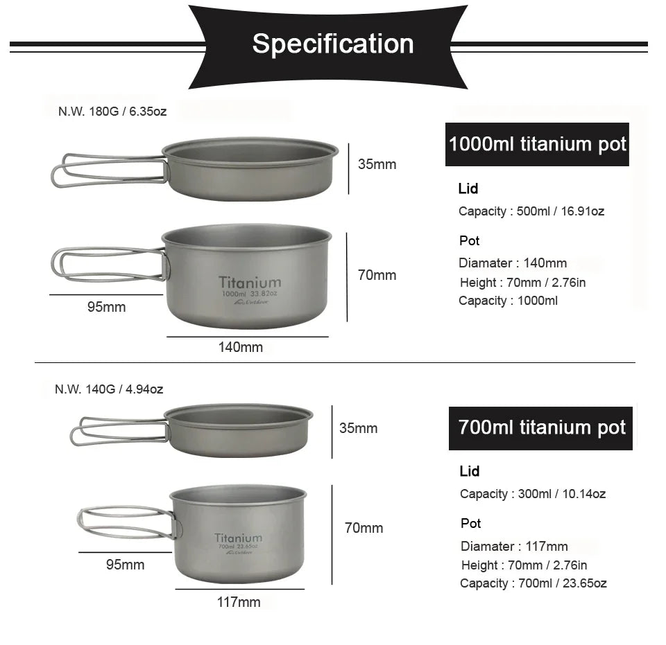 APG Ultralight Titanium Camping Cookware Set – Lightweight Folding Handle Pan & Bowl