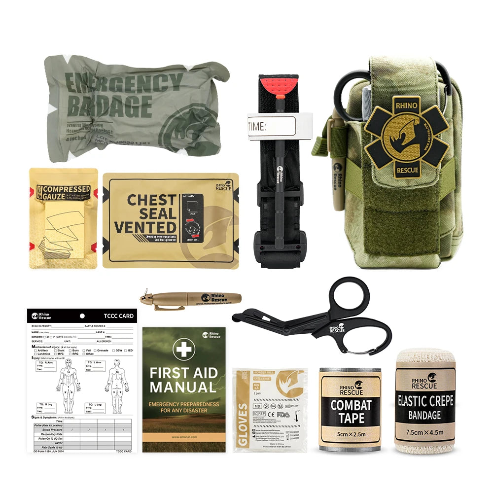 RHINO RESCUE EDC IFAK Survival Trauma Kit – Tactical First Aid Pouch for Camping & Hiking