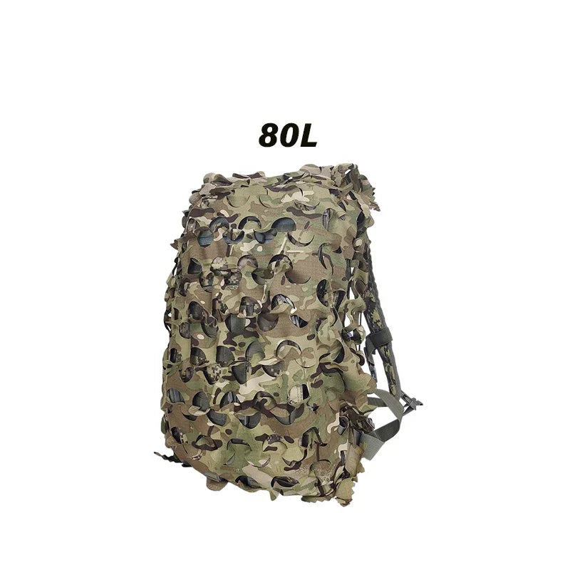 3D Camo Net Backpack Cover – Laser Cut Camouflage for Hunting & Paintball (60L/80L)