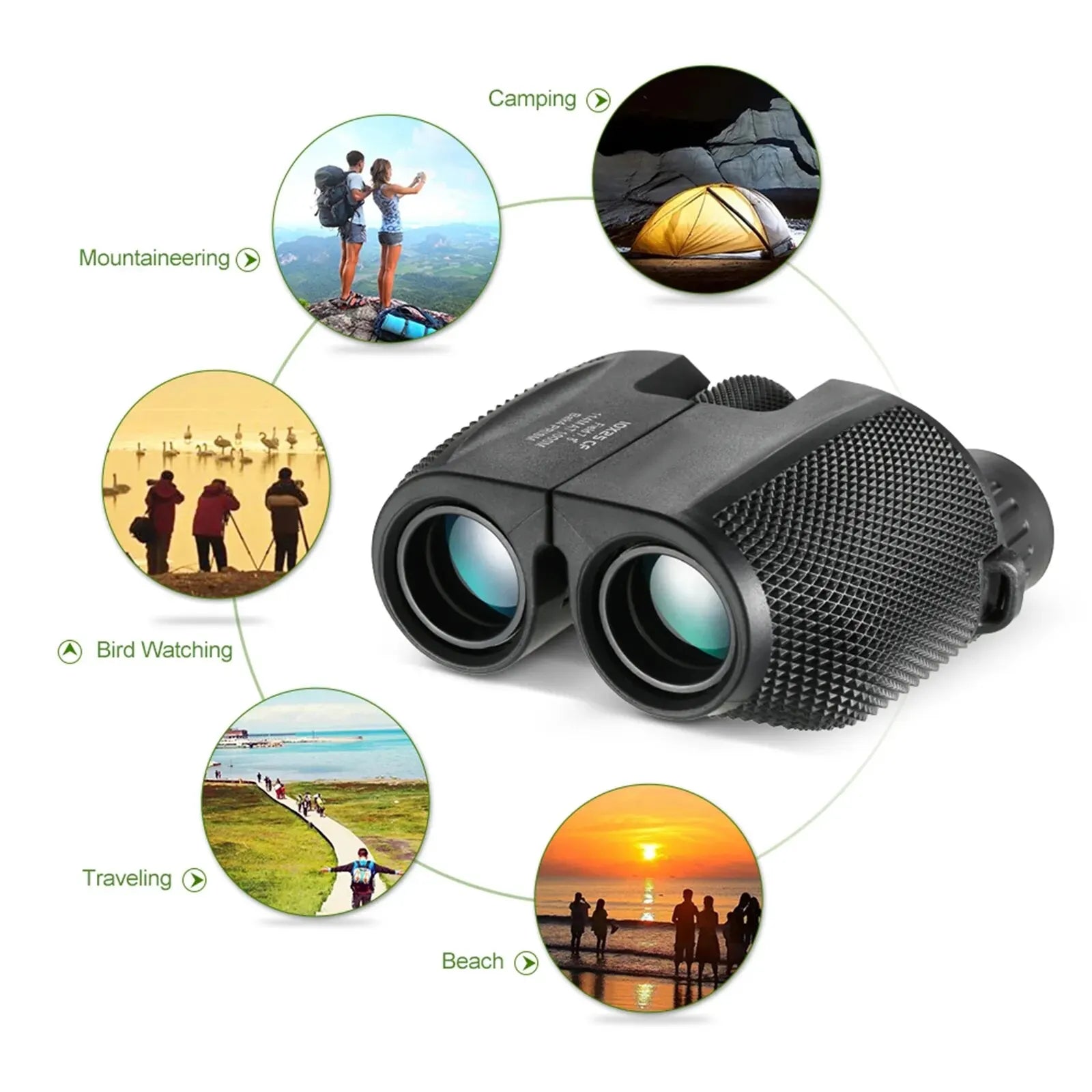 10x25 Binoculars HD Mini Portable Telescope BAK4 FMC Coated for Hunting & Outdoors