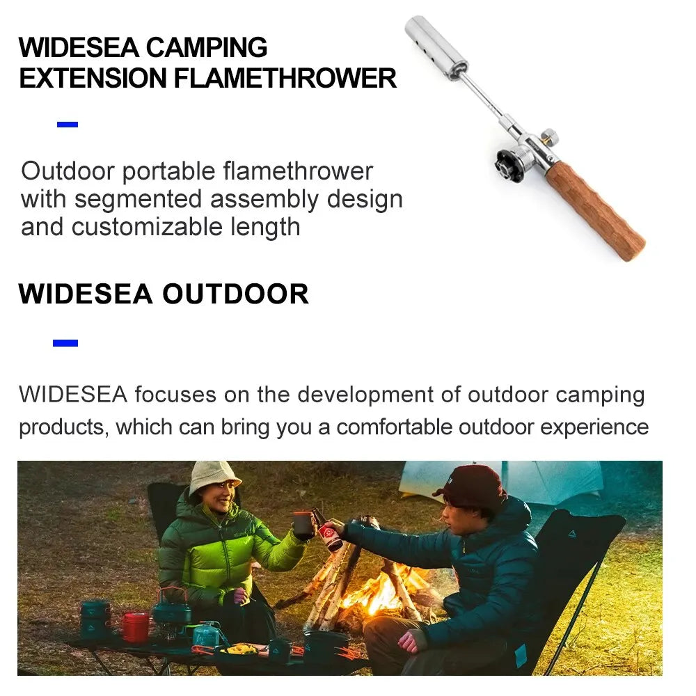 WIDESEA Long Flame Camping Igniter – Portable Wooden Handle Torch for Outdoor Cooking and BBQ
