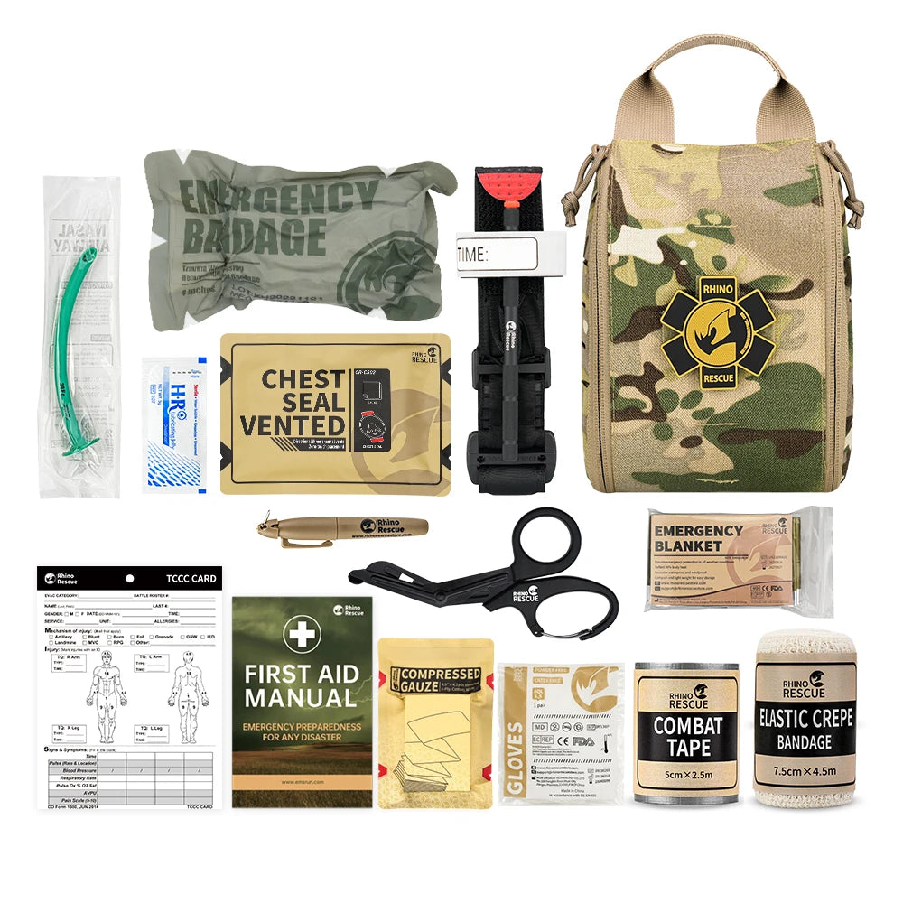 RHINO RESCUE EDC IFAK Survival Trauma Kit – Tactical First Aid Pouch for Camping & Hiking