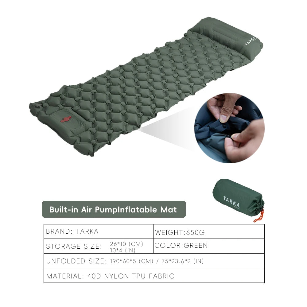 TARKA Inflatable Camping Mat – Self-Inflating Air Cushion with Pillow for Hiking & Climbing