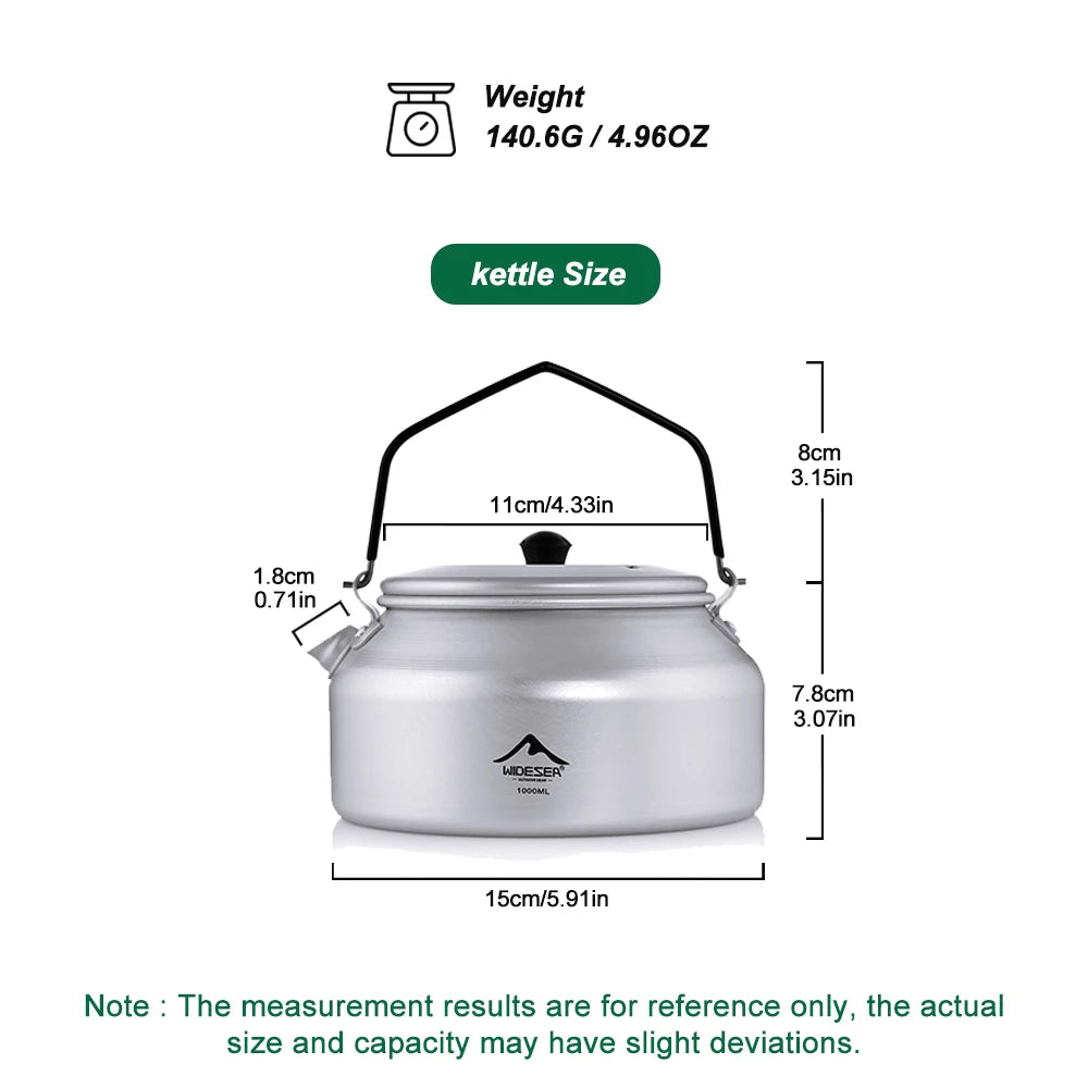 WIDESEA Camping 1L Aluminium Kettle – Lightweight & Portable Outdoor Cookware
