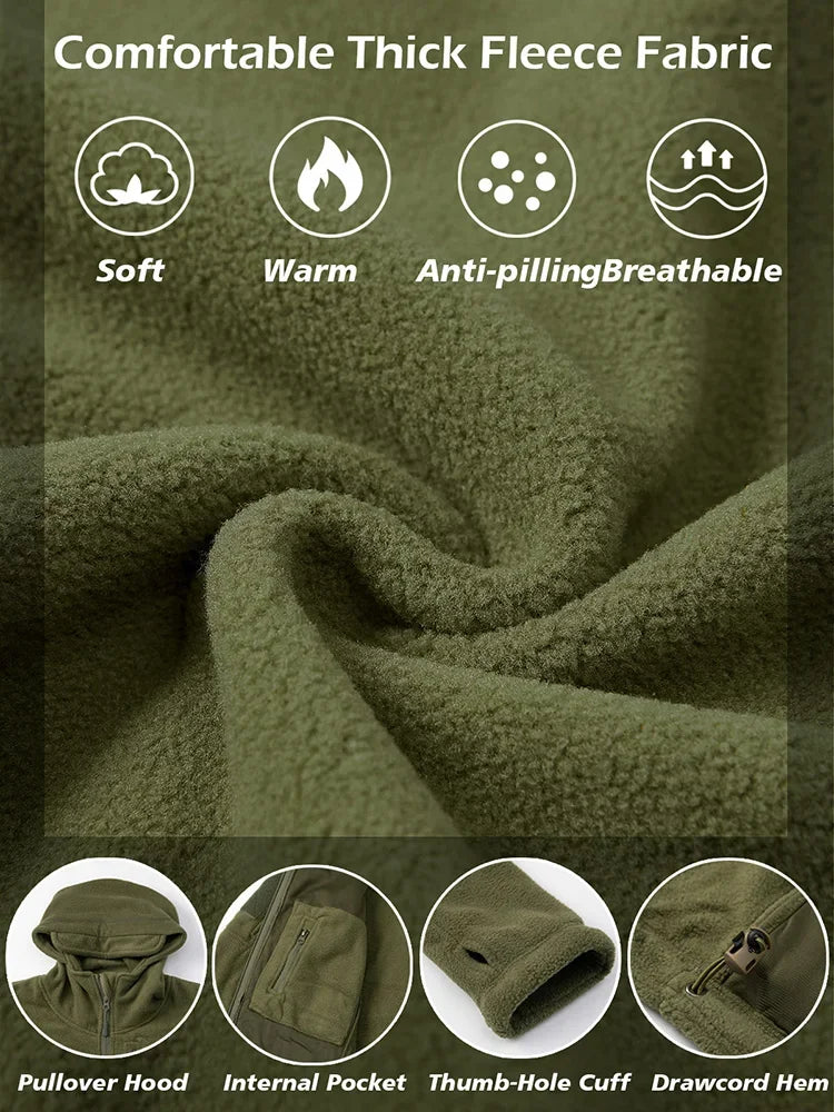 REFIRE GEAR Men's Hunting Fleece Jacket - Multi-Pocket Winter Outdoor Hoodie for NZ Expeditions