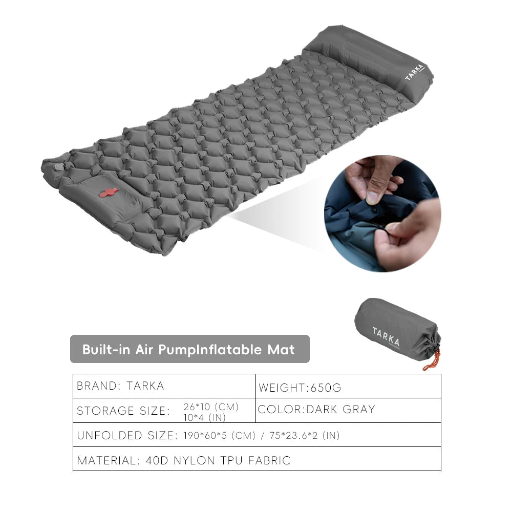 TARKA Inflatable Camping Mat – Self-Inflating Air Cushion with Pillow for Hiking & Climbing