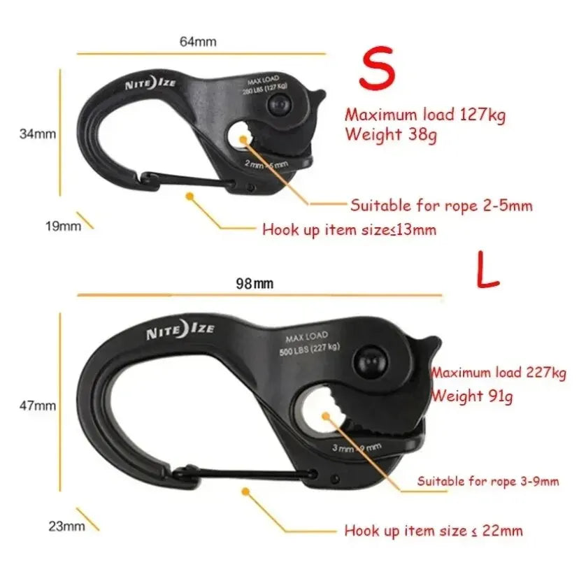 Rope Tightener Cast Aluminium Self-Locking Hook for Outdoor Use