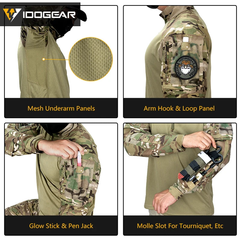 IDOGEAR UFS Tactical Shirt – BDU Combat Shirt with Elbow Pads & MOLLE System
