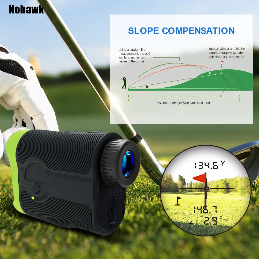 NOHAWK Multifunctional Golf Laser Rangefinder – Flag-Lock Slope Distance Meter for Hunting & Construction