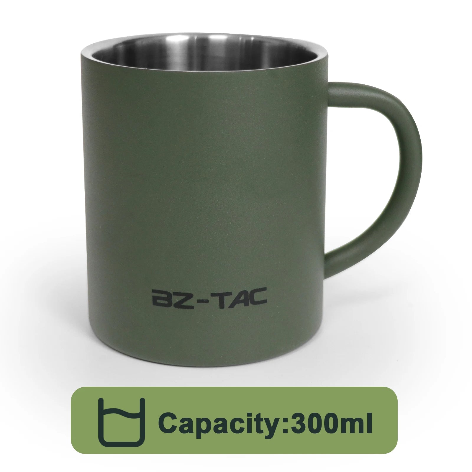 BZTAC Double Wall Stainless Steel Mug – 300/450ml Army Green Camping Cup with Handle