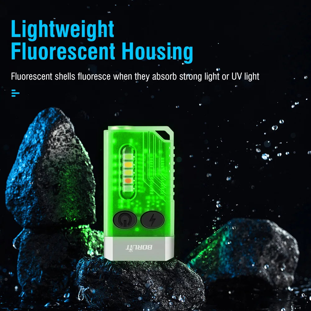 BORUIT V10 USB-C Rechargeable Keychain Flashlight 1000lm UV Light Buzzer Torch
