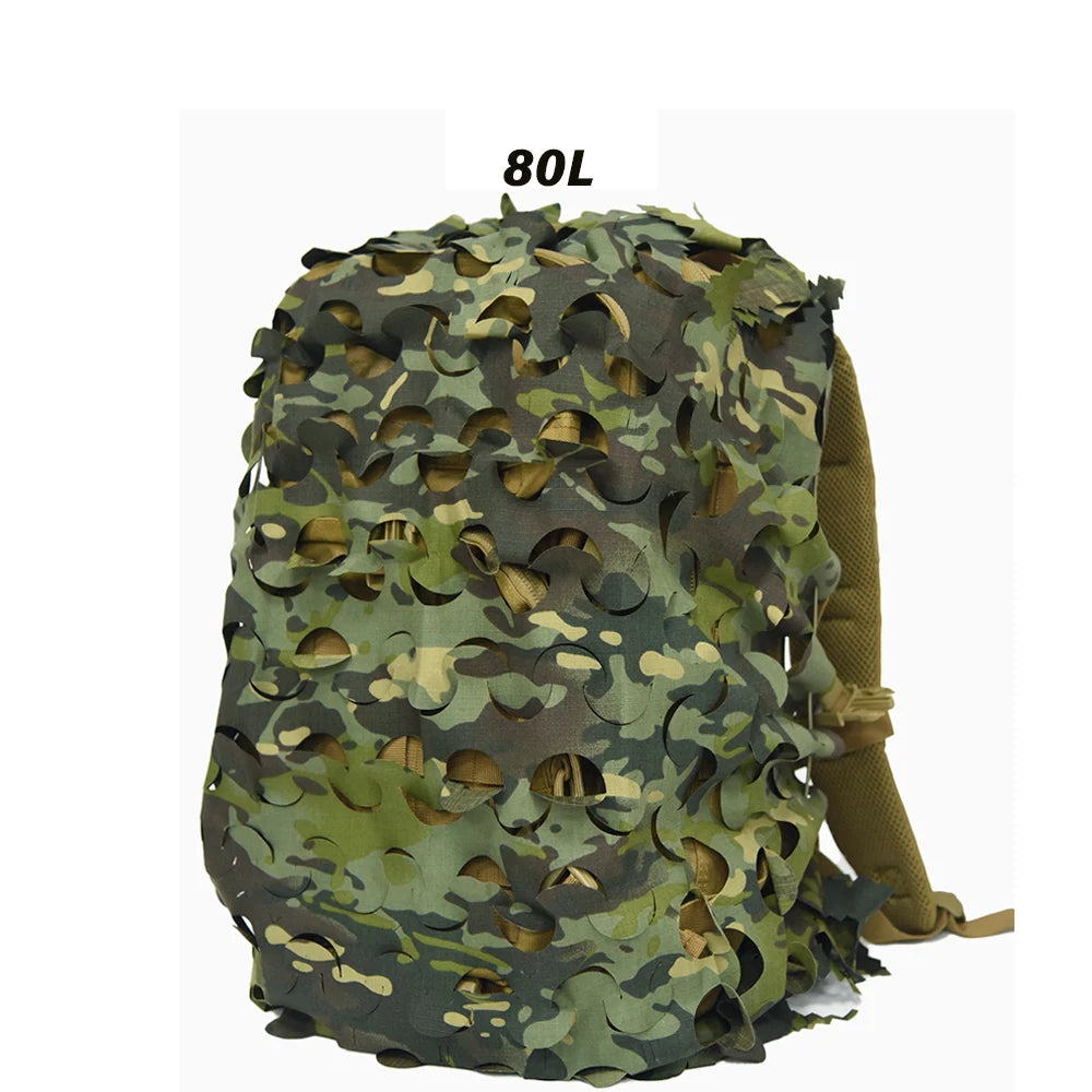3D Camo Net Backpack Cover – Laser Cut Camouflage for Hunting & Paintball (60L/80L)