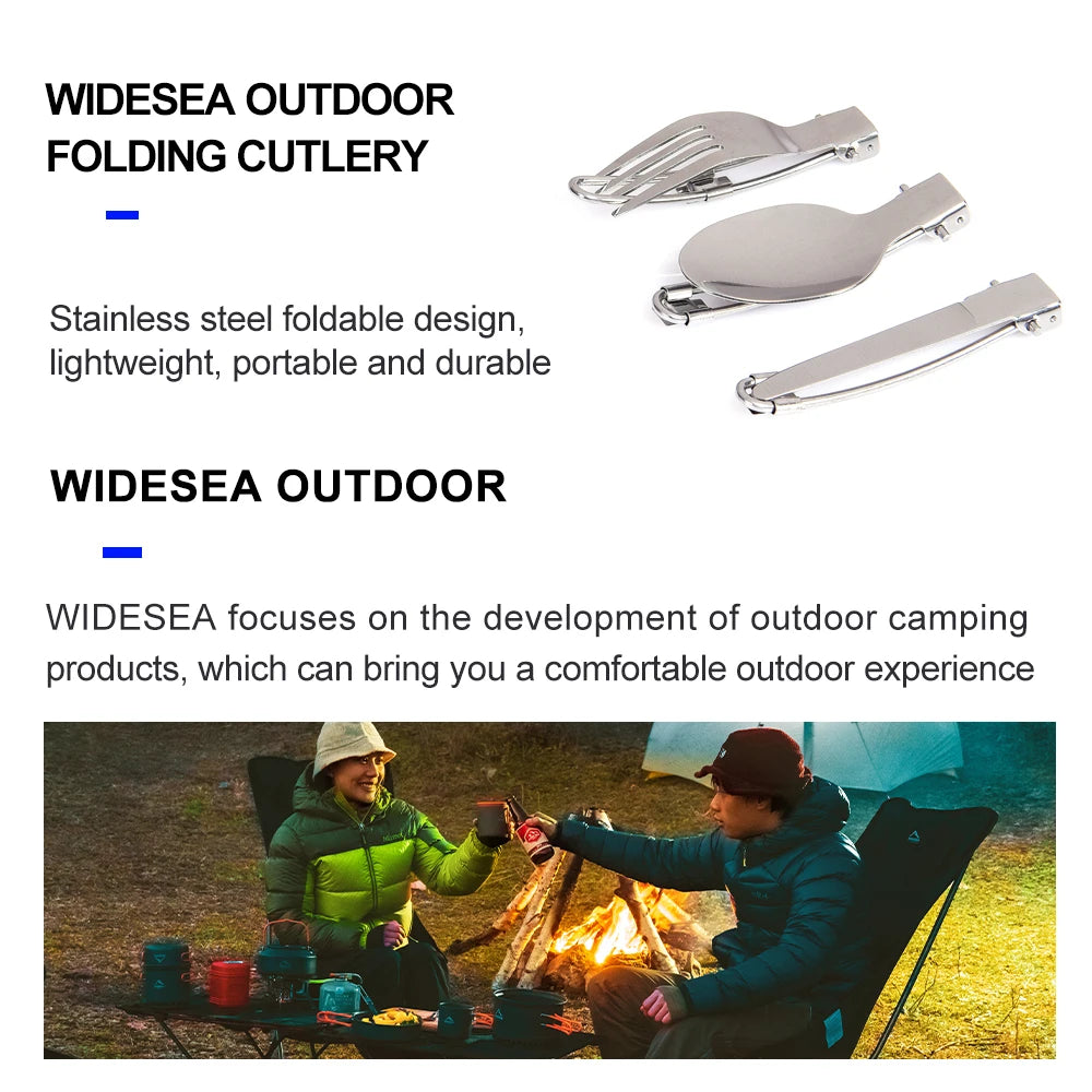 WIDESEA 3-Piece Foldable Stainless Steel Cutlery Set – Portable Camping & Travel Tableware