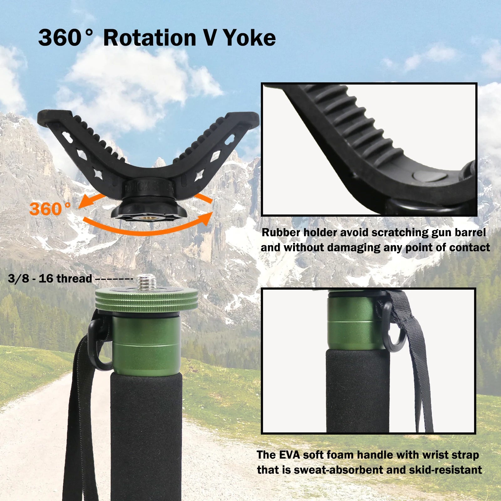 HUNTPAL Adjustable Aluminium Hunting Monopod – V Yoke Shooting Stick with Tripod Base