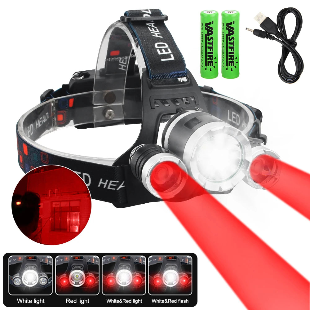 SOLARSTORM Multi-Colour LED Headlamp - Red/Green/White/UV Rechargeable Tactical Light