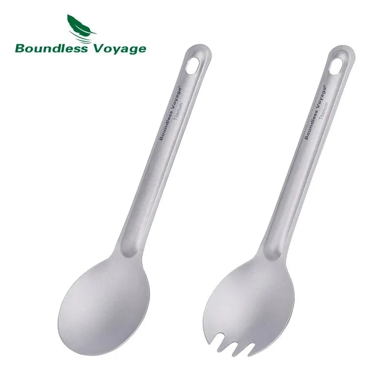 BOUNDLESS VOYAGE Titanium Cutlery Set – Lightweight Reusable Spoon & Spork for Camping & Travel