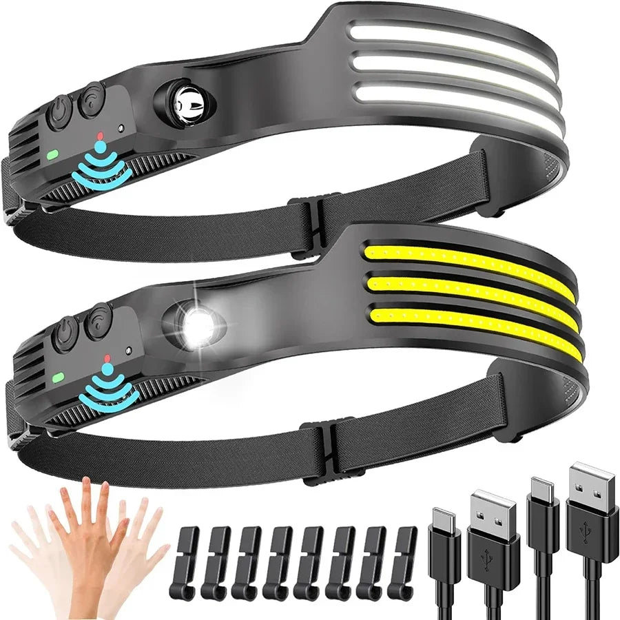 KDULIT COB LED Sensor Headlamp – USB Rechargeable 1200mAh 5-Mode Waterproof Flashlight