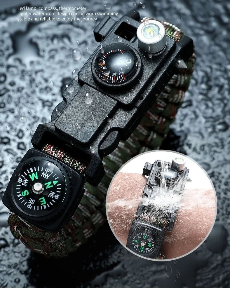 Waterproof Multi-function Outdoor First Aid Kit – Paracord Bracelet with Compass & LED Light