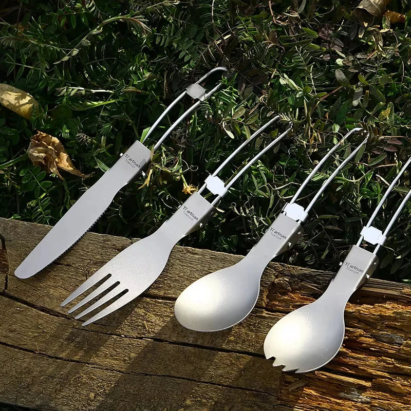 TIARTISAN Titanium Foldable Cutlery Set for Camping and Hiking