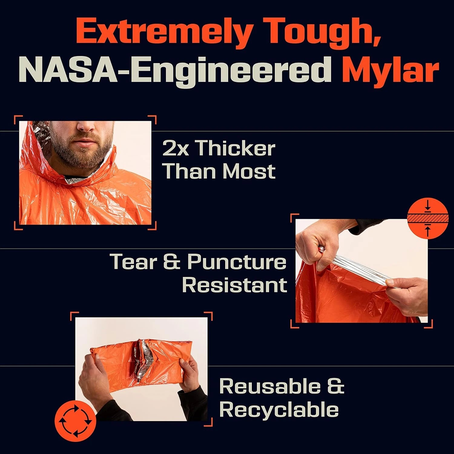 Emergency Thermal Rain Poncho with Survival Blanket for Camping and Outdoors