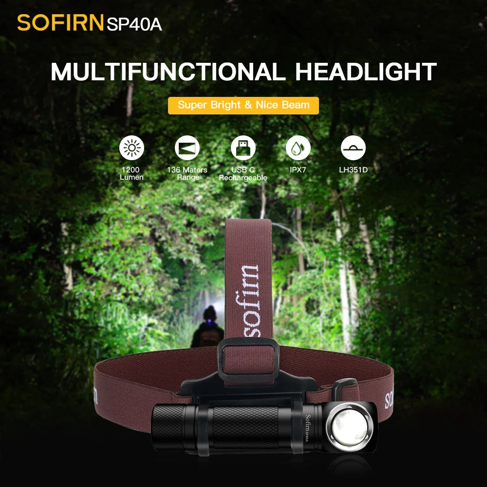 SOFIRN SP40A - 1200 Lumen TIR Optics Headlamp with Magnetic Tail and USB Charging