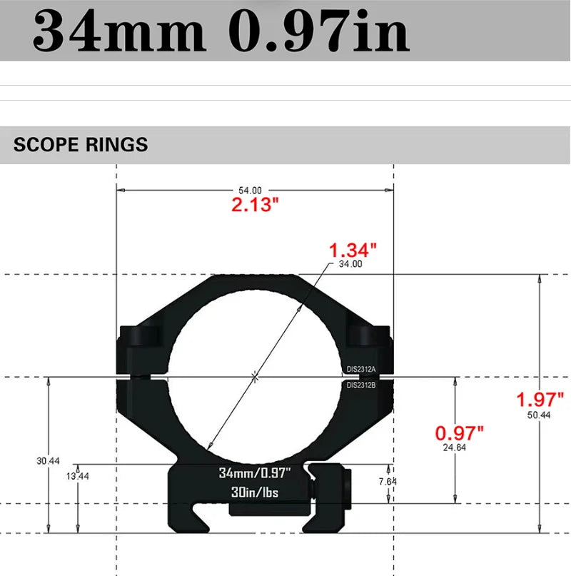DISCOVERYOPT 7075 Series Aluminium Scope Rings - Medium Profile 34mm Mount for Picatinny Rail