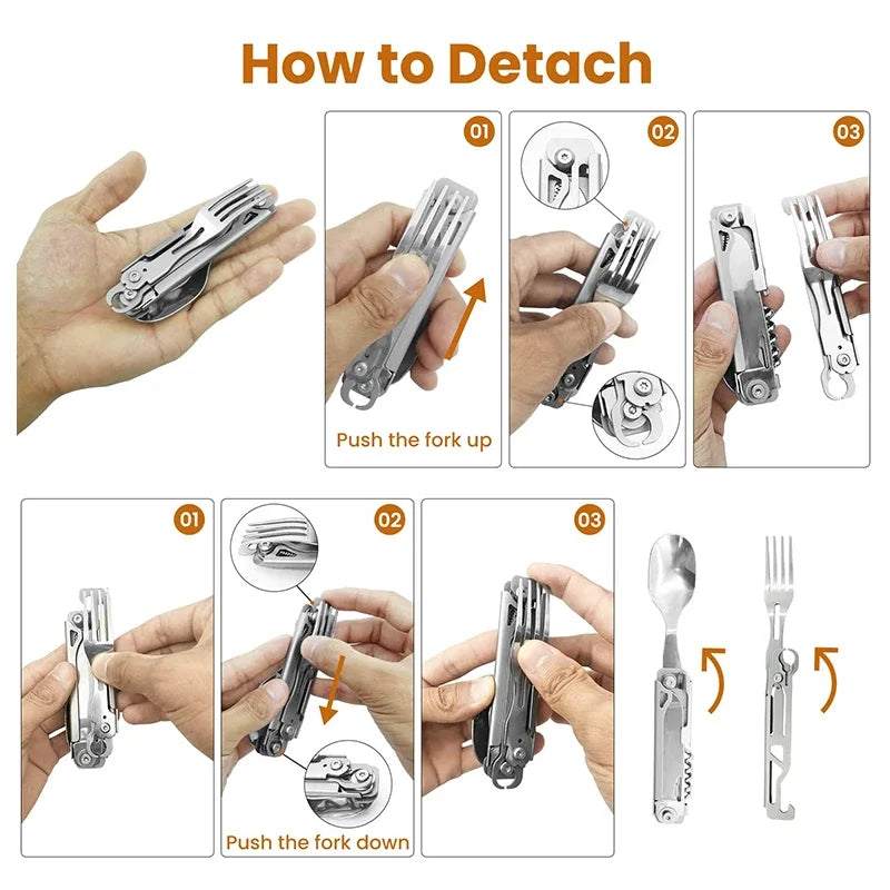 WESTTUNE Folding Camping Cutlery – Multi-Function Portable Knife, Spoon, Fork & Bottle Opener