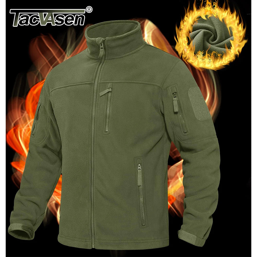 TACVASEN Men's Fleece Jacket - Windproof Full Zip Coat with Multiple Pockets for Outdoor Adventures