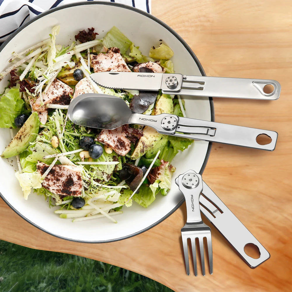 ROXON 3-in-1 Camping Cutlery Set – Detachable Knife, Fork, and Spoon