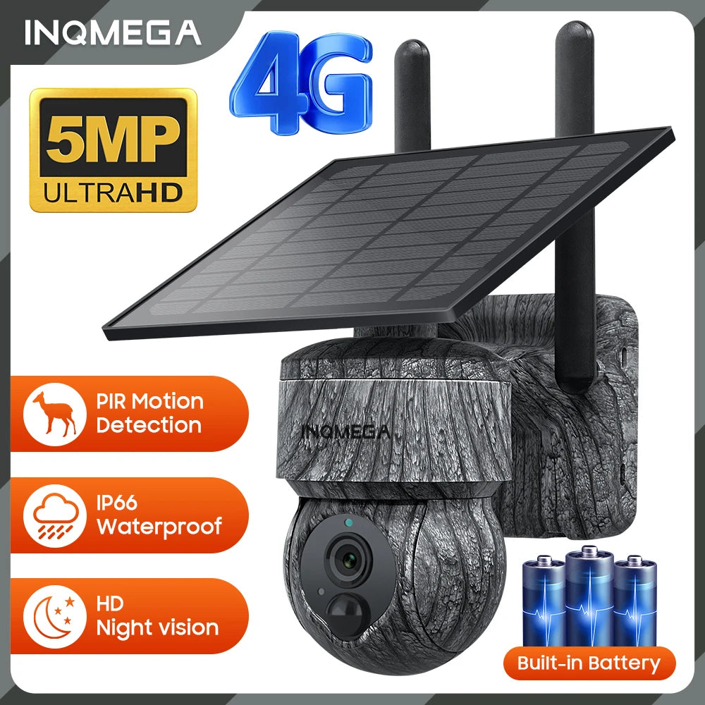 INQMEGA 5MP 4MP Solar PTZ Security Camera – Wireless 4G WiFi CCTV with Two-Way Audio