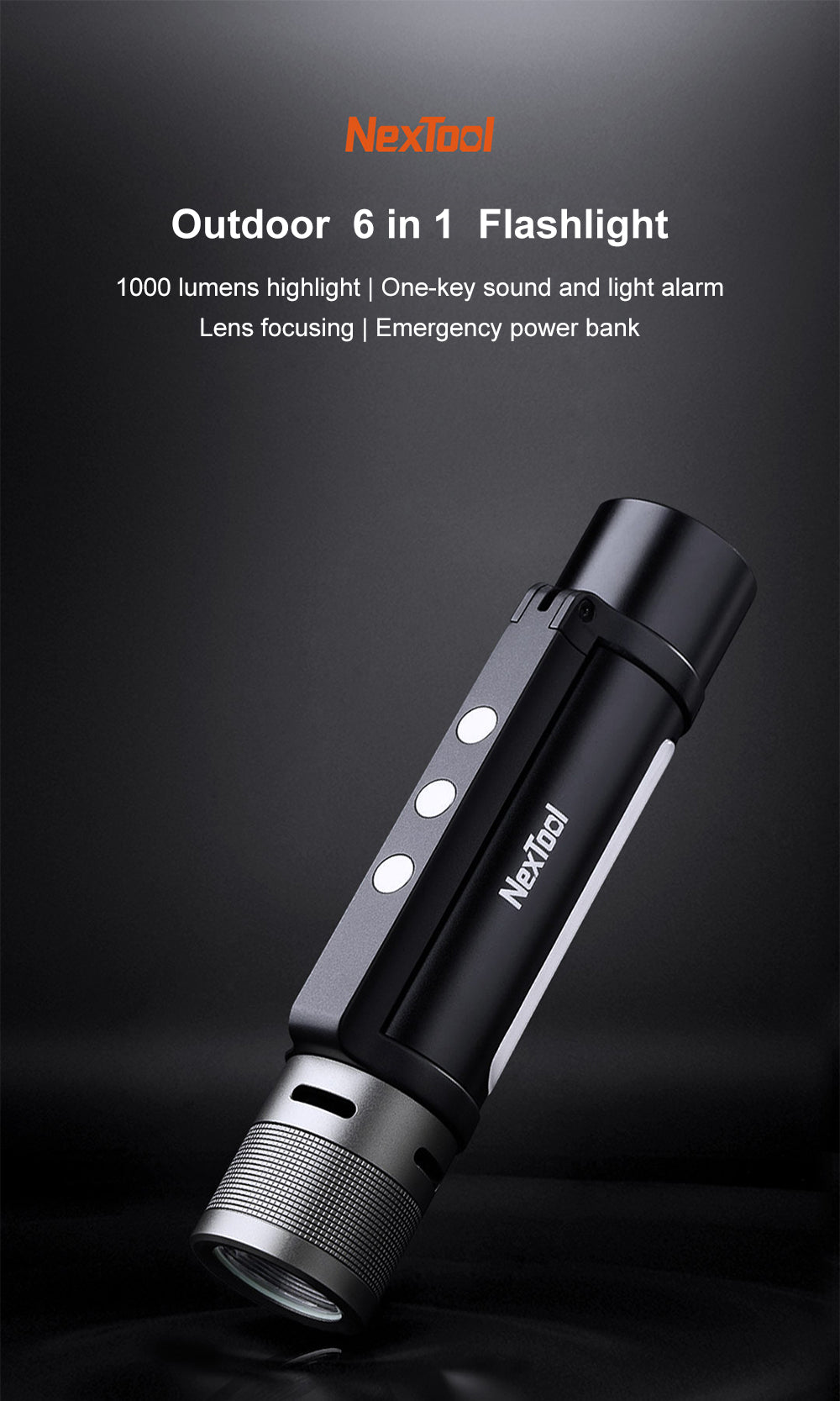 NEXTOOL 6-in-1 Zoom Flashlight 1000LM LED Rechargeable Torch