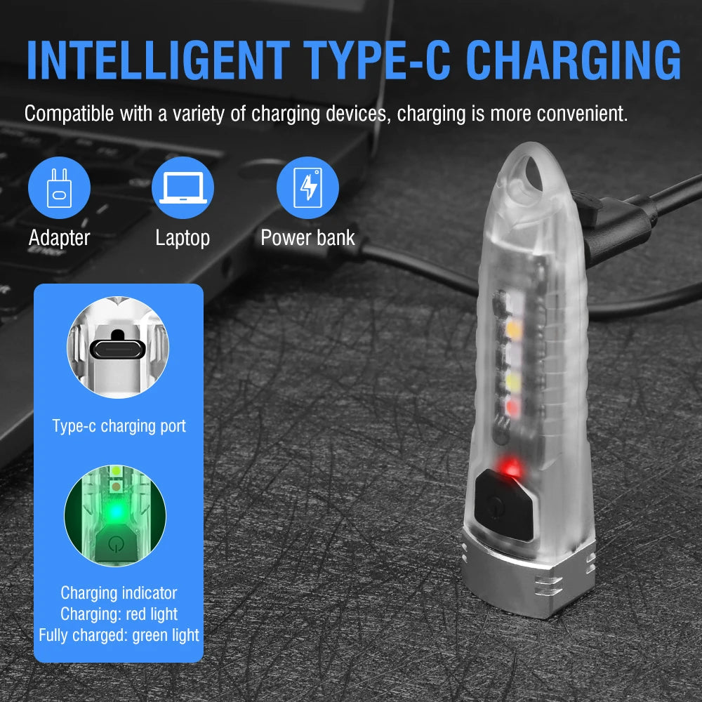 BORUIT V1 USB-C Rechargeable Keychain Flashlight 400lm Mini UV Torch with Side Light
