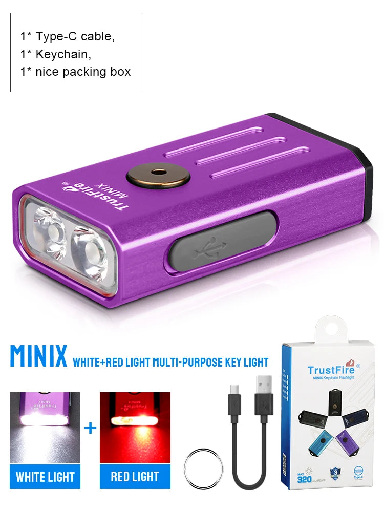 TRUSTFIRE MINIX Mini EDC Keychain Flashlight – 320LM Dual-Light USB-C Rechargeable