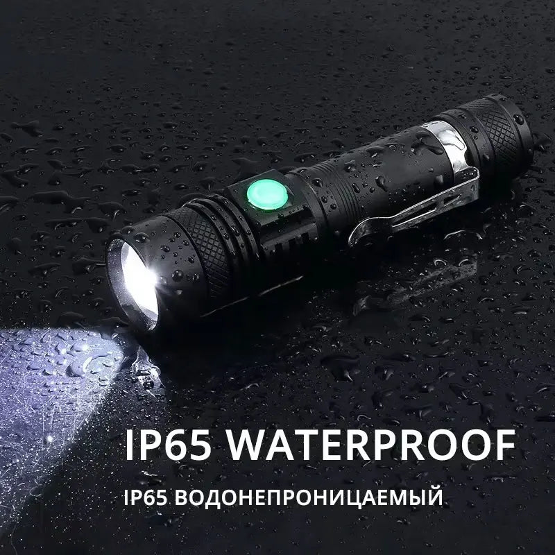 High-Power Zoomable LED Flashlight – Waterproof Rechargeable Camping Torch, 4 Lighting Modes