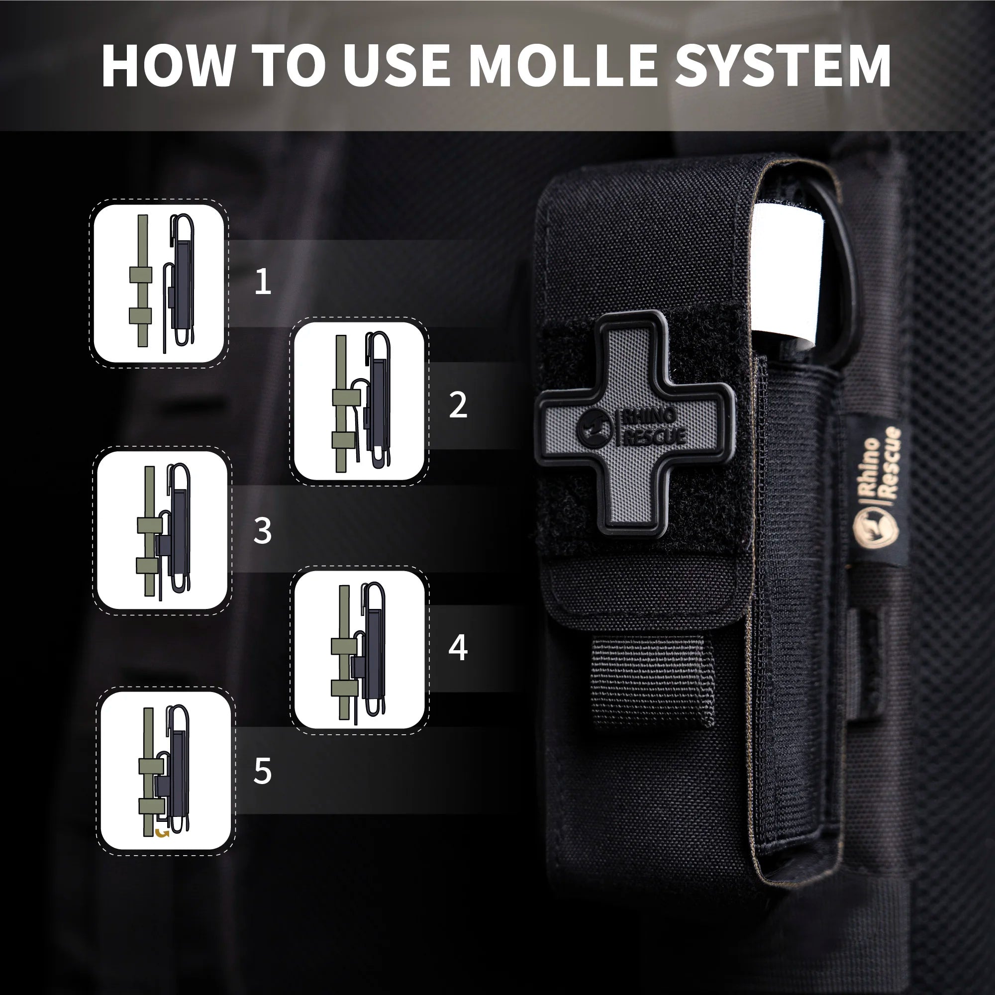 RHINO RESCUE Tourniquet Holster – MOLLE Pouch with Metal Tourniquet & Scissors