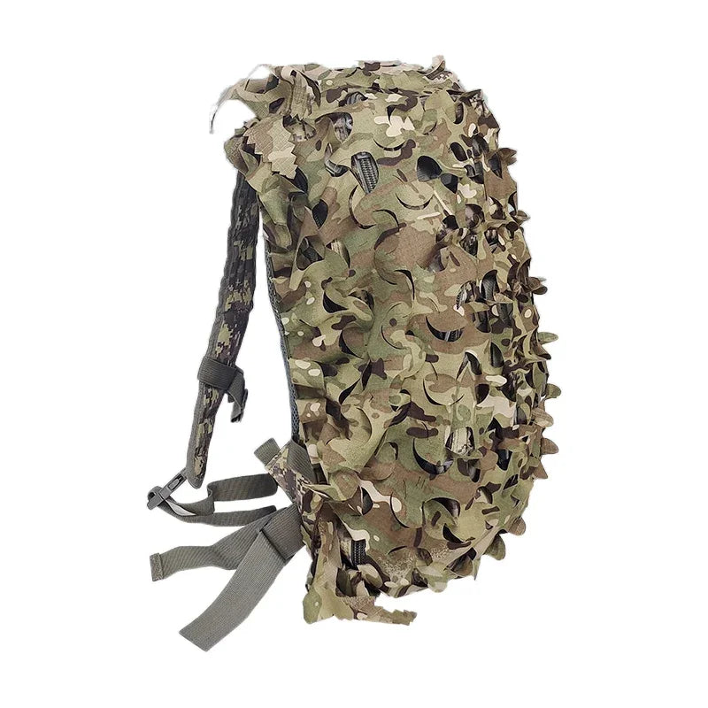 3D Camo Net Backpack Cover – Laser Cut Camouflage for Hunting & Paintball (60L/80L)