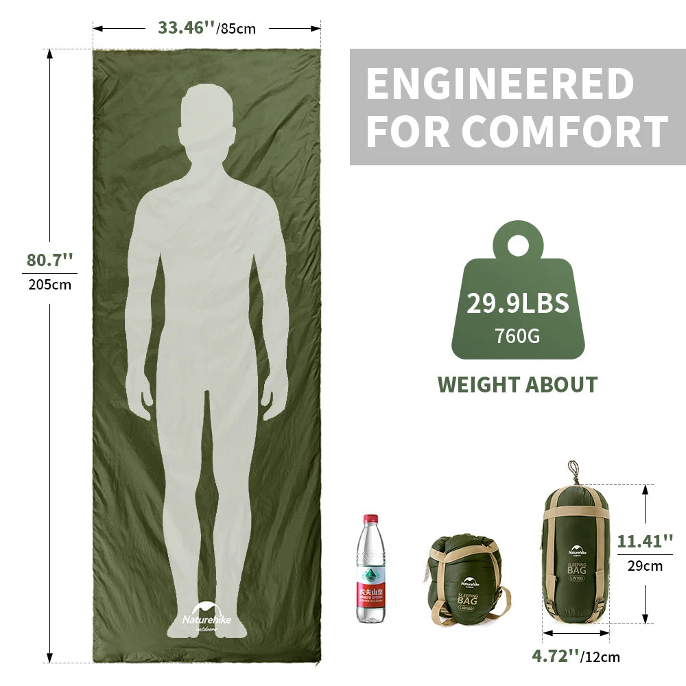 NATUREHIKE LW180 Ultralight Cotton Sleeping Bag for Spring Summer Camping Hiking Outdoor