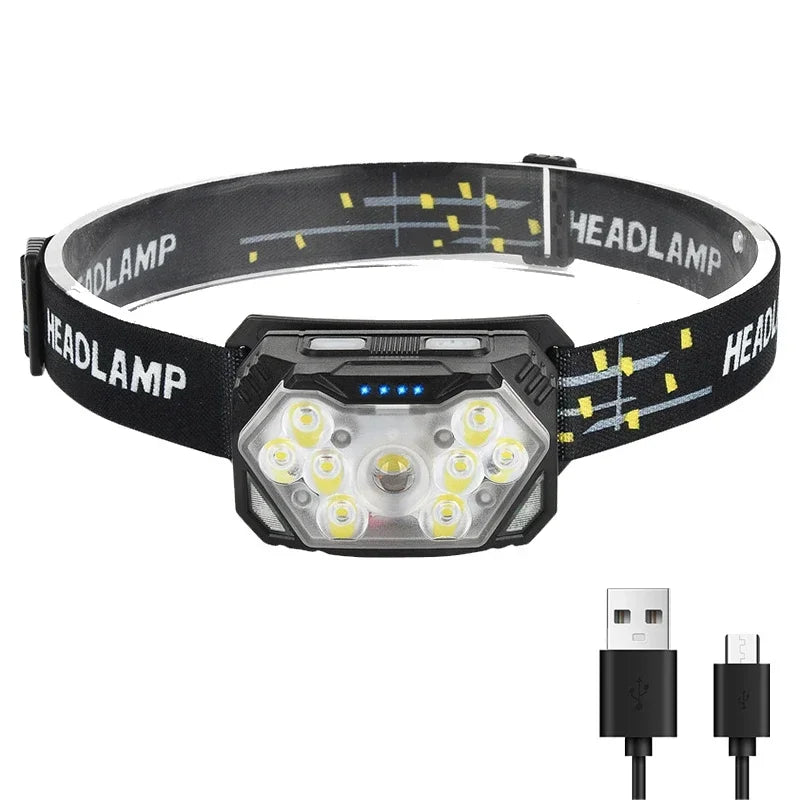 XIWANGFIRE 9-LED Motion Sensor Headlamp - 2000 Lumen USB Rechargeable Outdoor Light