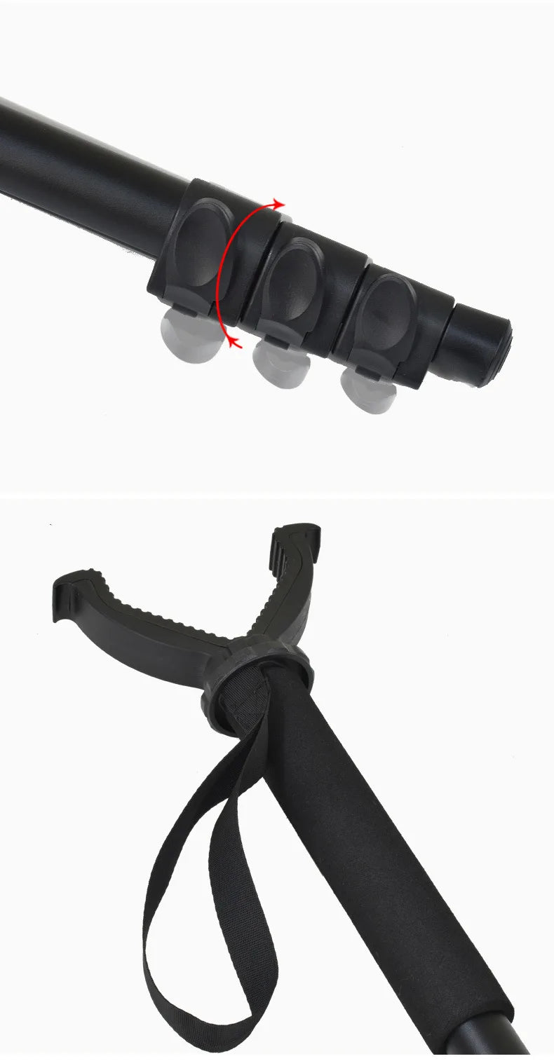 Telescopic Aluminium Shooting Stick – V Yoke Monopod with Rotating Head and Shoulder Strap