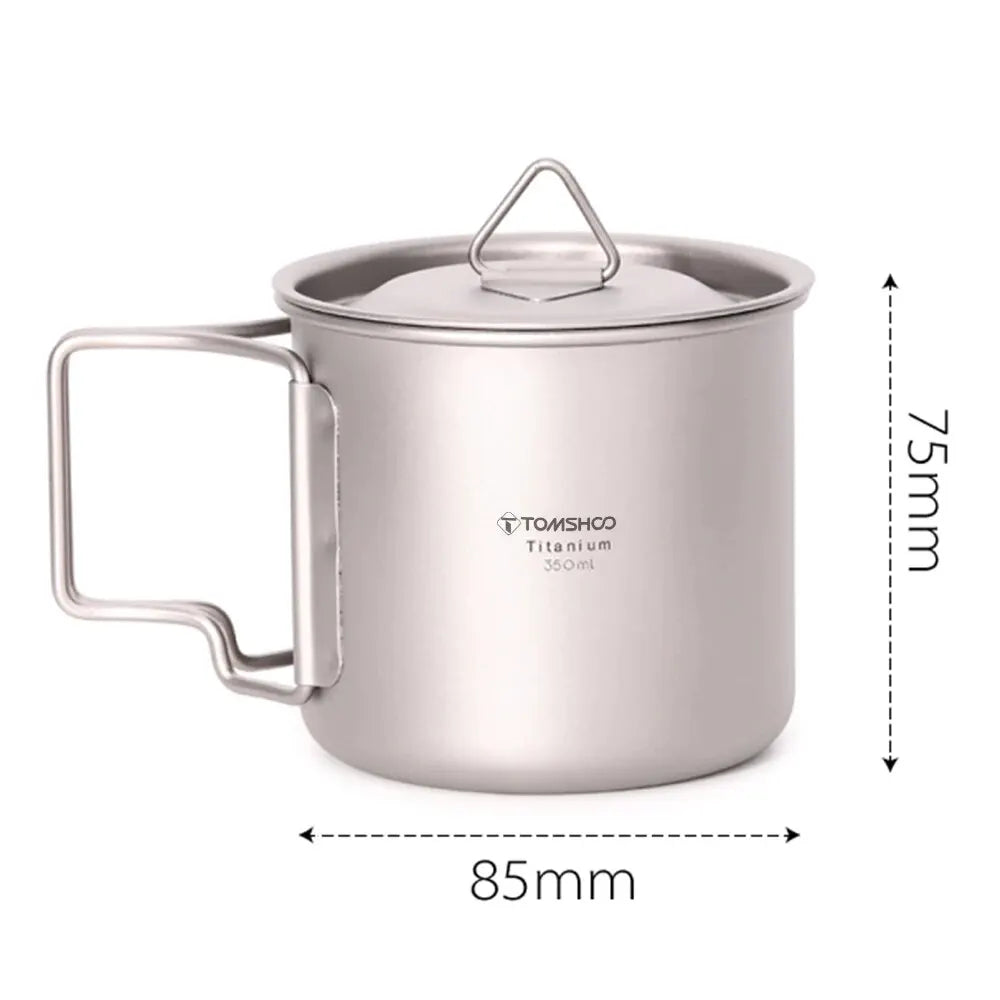 TOMSHOO Ultralight Titanium Cup Set – 2-Piece 450ml & 750ml Camping Mugs with Foldable Handles