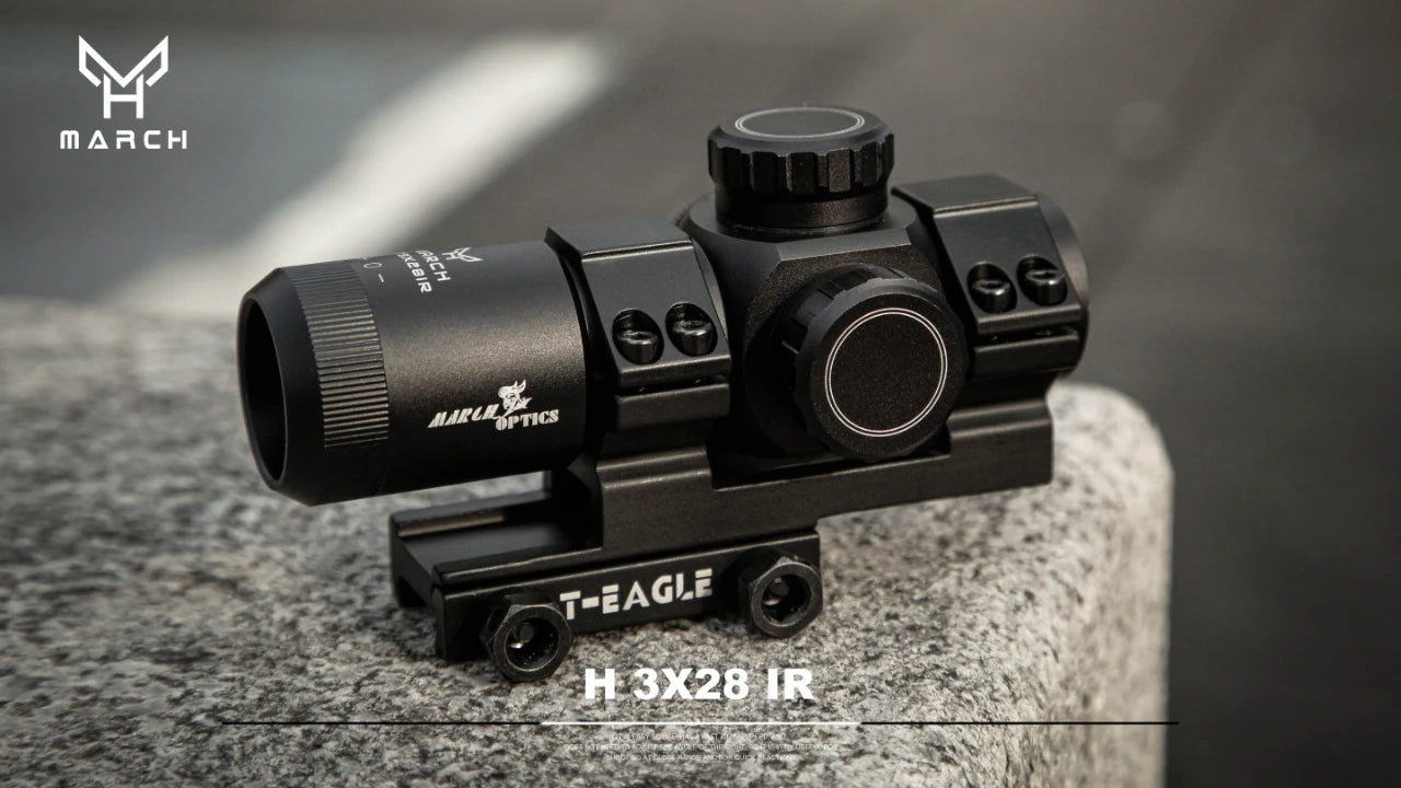 MARCH H3×28 IR Fixed Rifle Scope - Compact Illuminated Optic with Mounts for CQB & Hunting