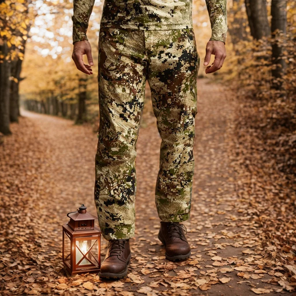 AINFAD Men's Dew Point Rain Pants - Windproof Camouflage Hunting Pants with Silent Waterproof Technology
