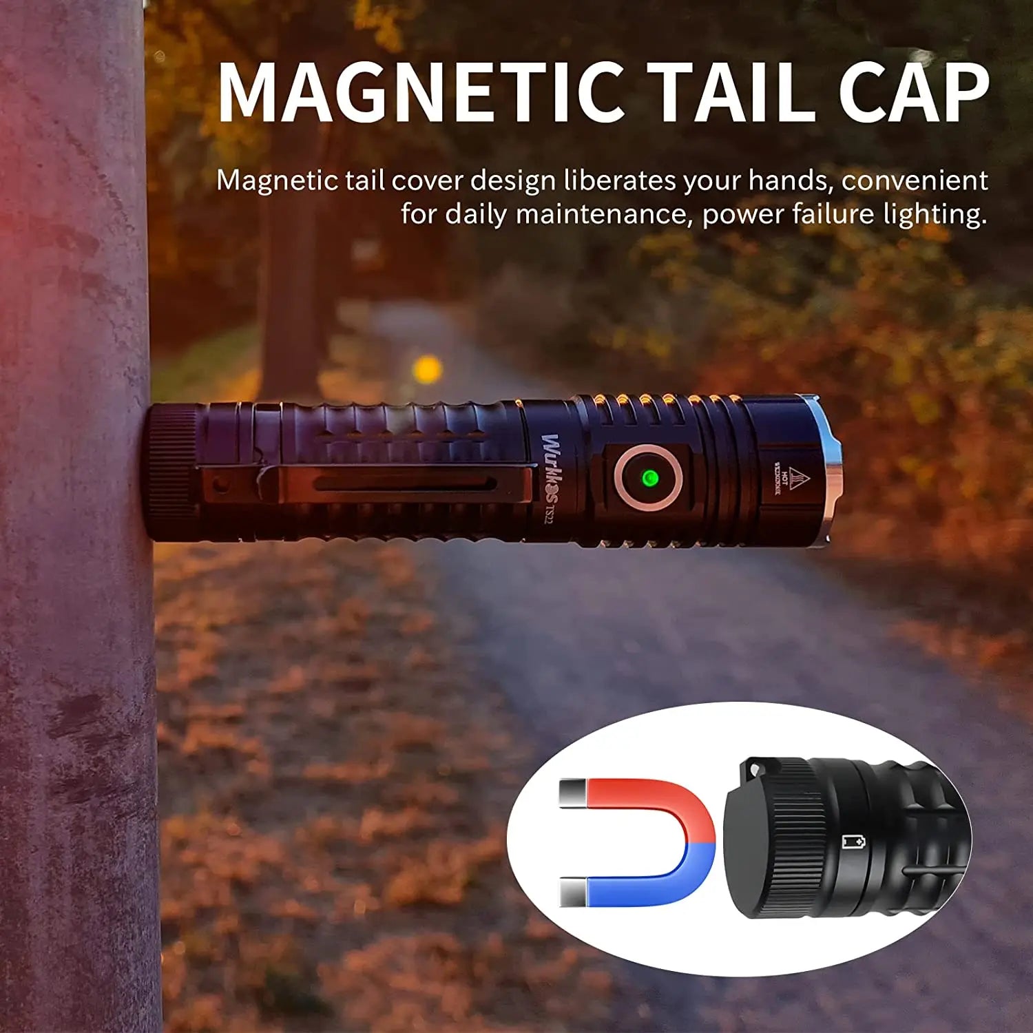 WURKKOS TS22 4500 Lumen USB-C Rechargeable EDC Flashlight with Magnetic Tail