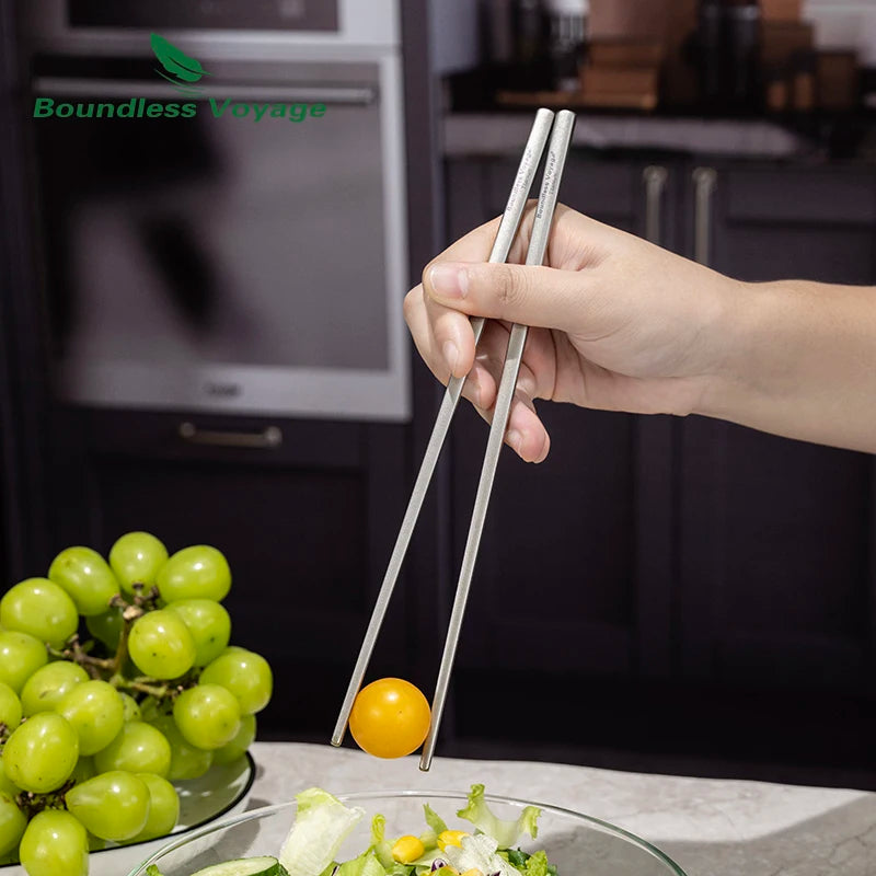BOUNDLESS VOYAGE Titanium Chopsticks – Lightweight Reusable Utensils for Camping & Home