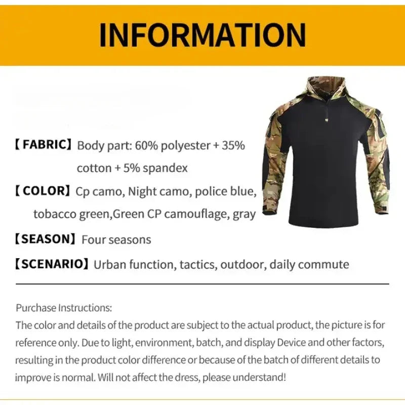 US Army CP Camouflage Multicam Combat T-Shirt - Tactical Cotton Shirt for Military & Outdoor Activities