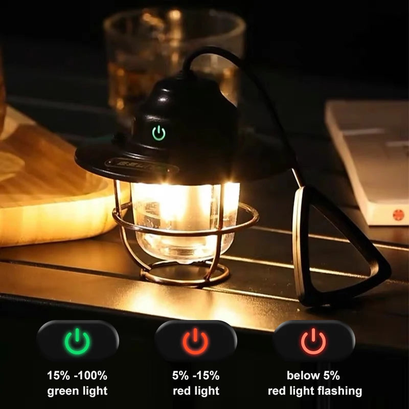 WESTTUNE Portable Camping Lantern – Retro Hanging Waterproof Light with Dimmable 1200mAh Battery