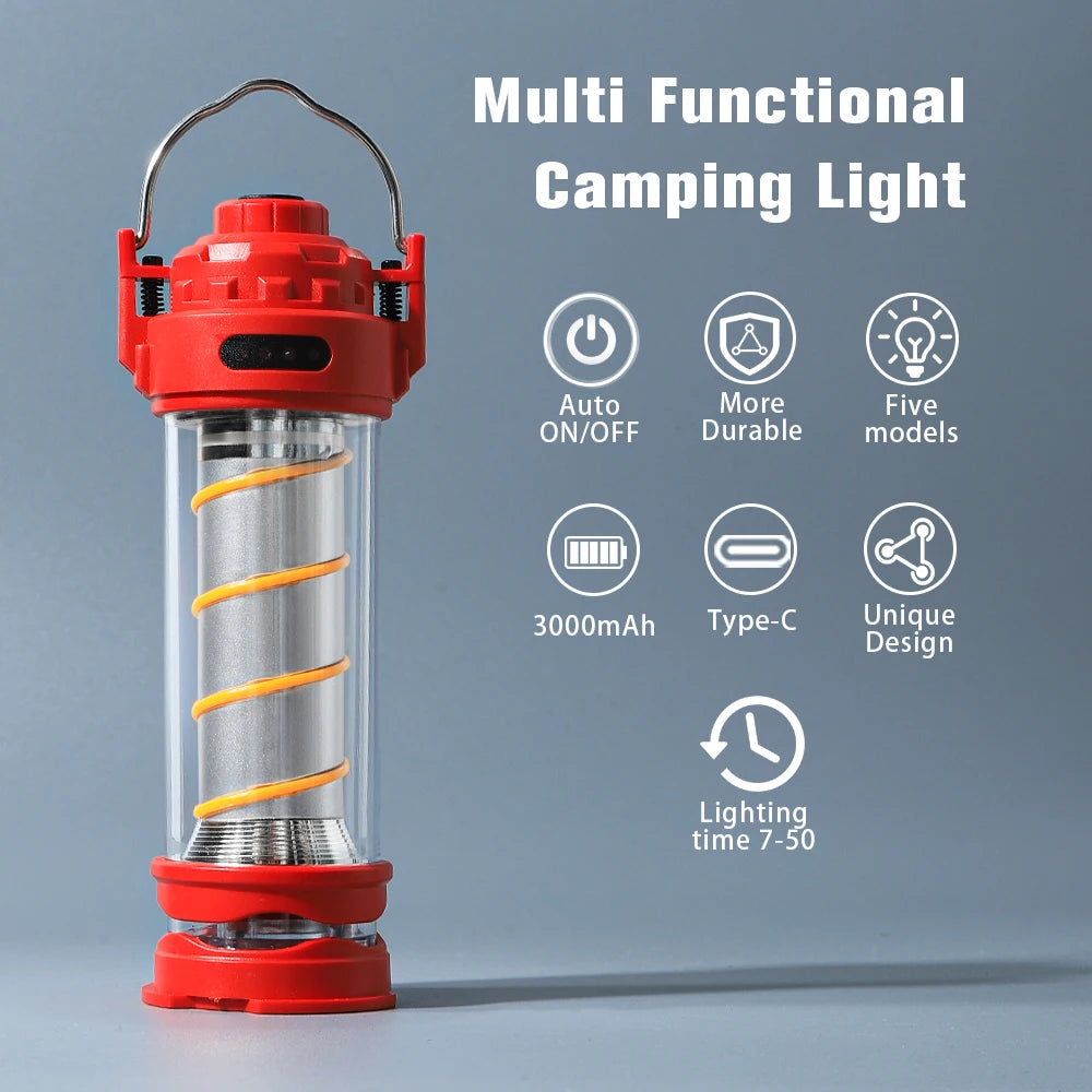 RUNHUI Outdoor LED Camping Light with Tripod – USB Rechargeable Lantern with 5 Modes