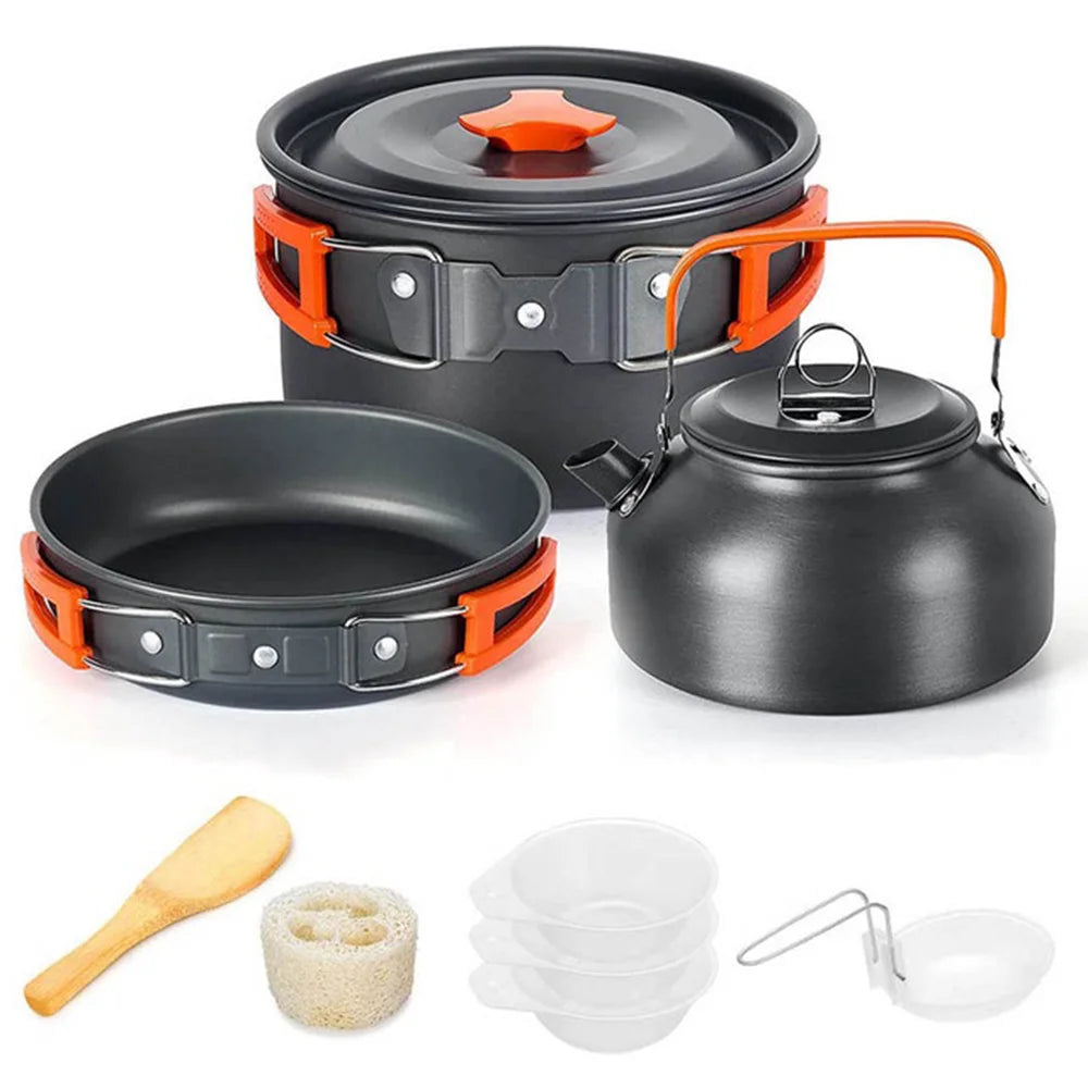 Camping Cookware Set – Non-Stick Pots, Pan & Teapot for 2-3 People, Assorted Set for Hunting