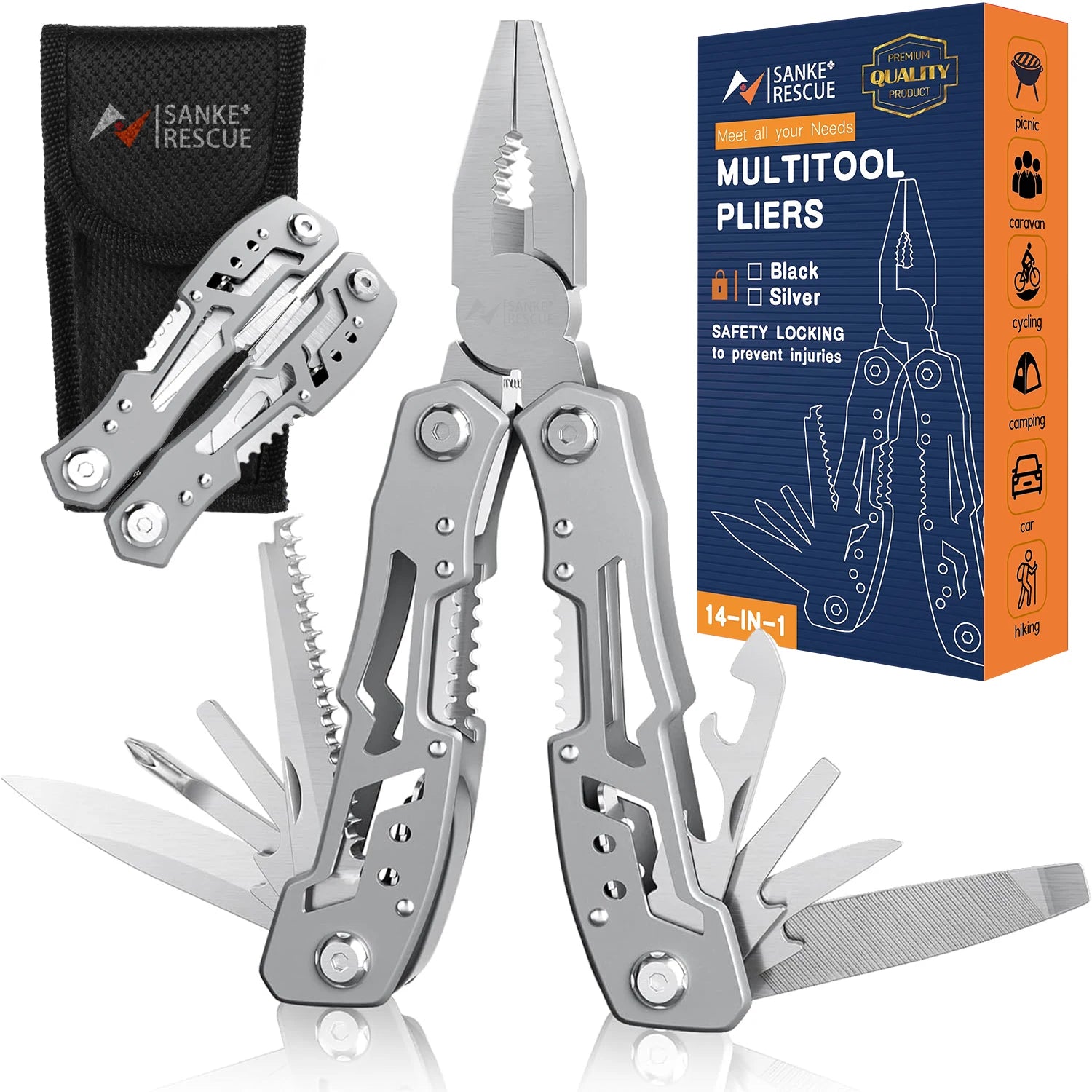 SANKE RESCUE 14-in-1 Multi-Tool Folding Knife and Pliers for Camping and Survival
