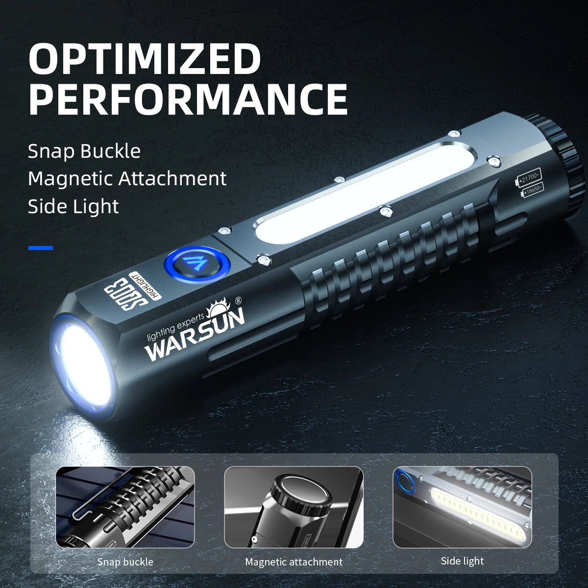 WARSUN SQ03 1200 Lumen Rechargeable Flashlight with Magnet and 8 Light Modes